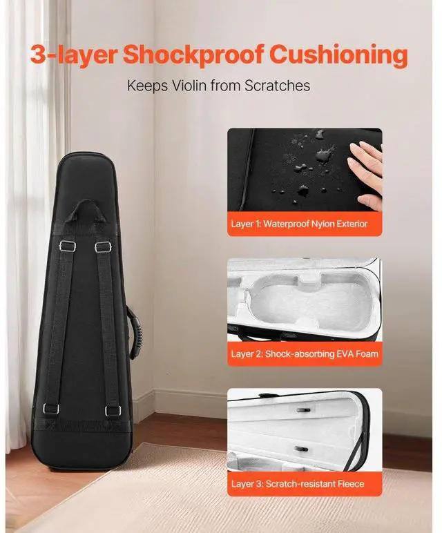 Alt view image 2 of 7 - Portable Nylon Fabric 4/4 Full Size Violin Case Anti-Scratch Travel Carrying Bag
