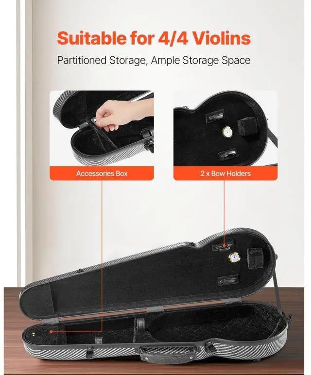 Alt view image 3 of 7 - Portable Composite Carbon Fiber 4/4 Full Size Violin Case Black Carrying Bag