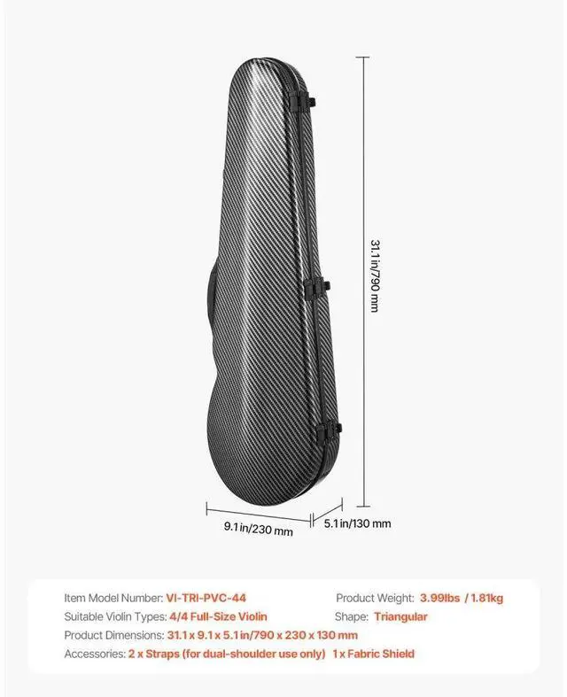 Alt view image 7 of 7 - Portable Composite Carbon Fiber 4/4 Full Size Violin Case Black Carrying Bag