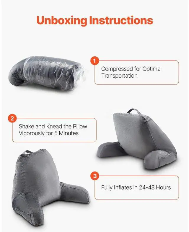 Alt view image 2 of 7 - VEVOR Reading Pillow, Large Size Bed Pillow with Shredded Memory Foam, Back Pillow with 3 Pockets and Washable Short Velvet Cloth, Top with Handle, for Watching TV, Reading, Gaming, Resting, Grey