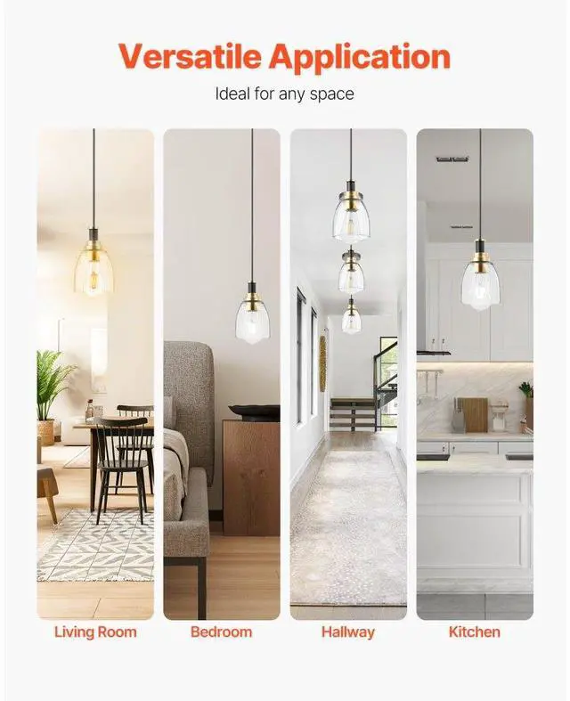 Alt view image 6 of 7 - VEVOR Pendant Light 1-Light Pendant Lighting with Glass Shade Adjustable Height