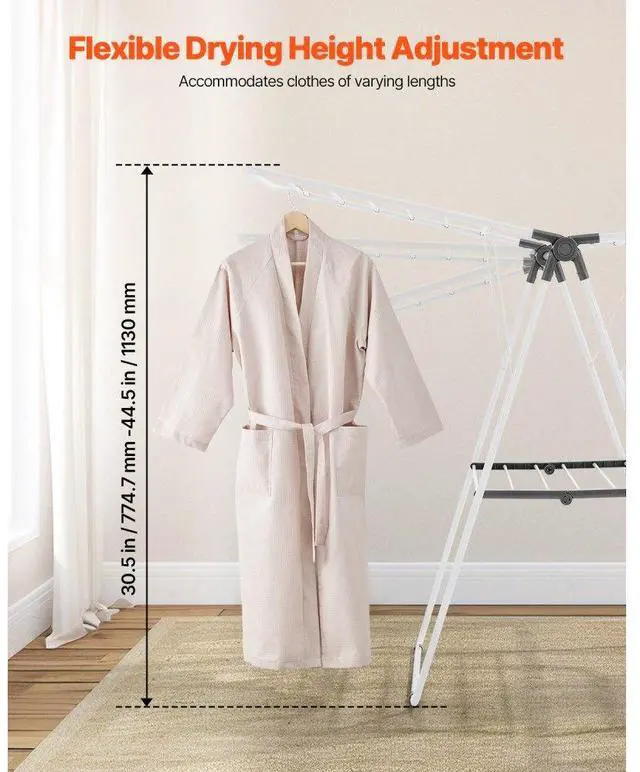 Alt view image 4 of 7 - VEVOR Clothes Drying Rack, 2-Tier Foldable Laundry Dryer Rack with Sock Clips & 21 Drying Rods, Metal Height Adjustable Drying Racks for Outdoor & Indoor, Free-Standing & Space-Saving Hanger, White