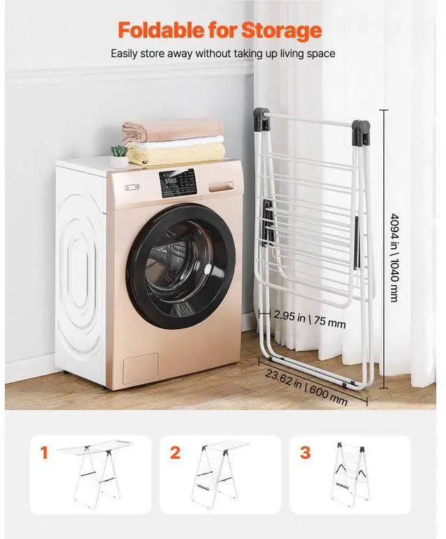 Alt view image 6 of 7 - VEVOR Clothes Drying Rack, 2-Tier Foldable Laundry Dryer Rack with Sock Clips & 21 Drying Rods, Metal Height Adjustable Drying Racks for Outdoor & Indoor, Free-Standing & Space-Saving Hanger, White