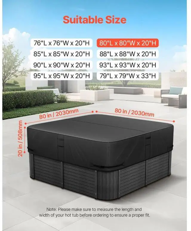 Alt view image 2 of 14 - Outdoor Hot Tub Cover 80 x 80 x 20 Inch Weatherproof and Waterproof Black