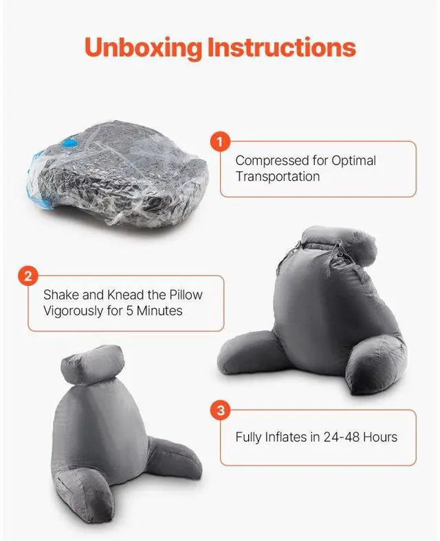Alt view image 2 of 7 - VEVOR Reading Pillow, Large Bed Pillow with Removable Headrest, Back Pillow with 3 Pockets, Shredded Memory Foam and Washable Short Velvet Cloth, Side with Handles for Reading, Gaming, Resting, Grey