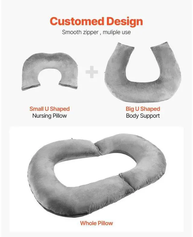 Alt view image 4 of 7 - VEVOR Reading Pillow, Large Size U-Shaped Sitting up Pillow, Washable Bed Pillow with Soft Velvet, Bed Rest Back Pillow, Ideal for Reading, Gaming, Resting, Working, Grey