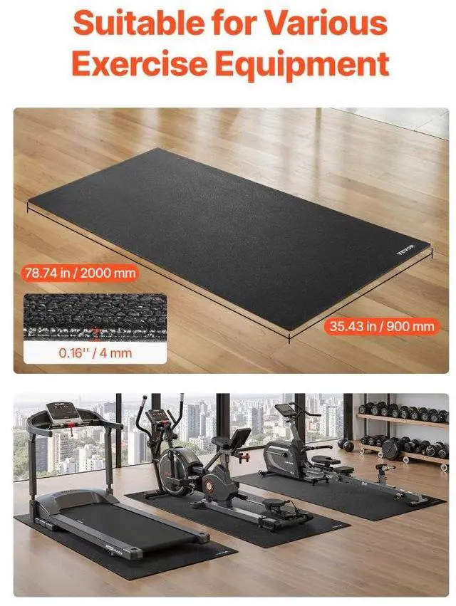 Alt view image 2 of 7 - Treadmill Mat for Carpet Floor 0.16" Thick 36"x79" Exercise Equipment Mat