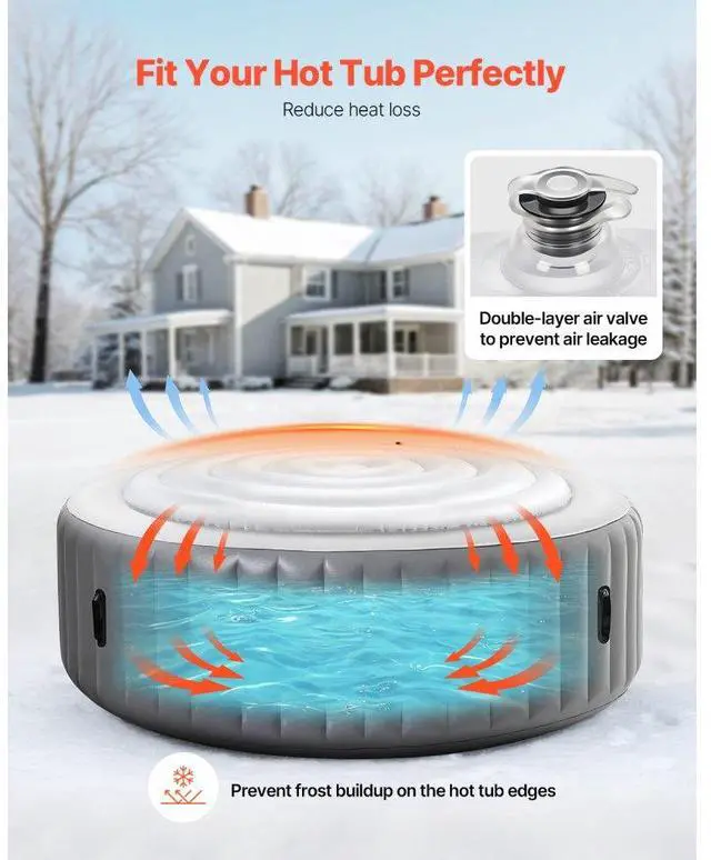 Alt view image 5 of 7 - Inflatable Hot Tub Cover 5.4ft Round Lid Weatherproof and Waterproof White