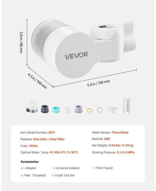 Alt view image 7 of 7 - Faucet Mount Water Filter Sink Water Purifier for Kitchen Horizontal White