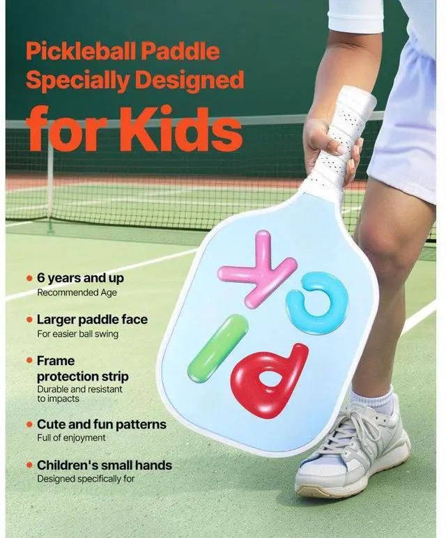 Alt view image 2 of 7 - Kids Fiberglass Pickleball Paddle Child Size Lightweight Honeycomb Racket
