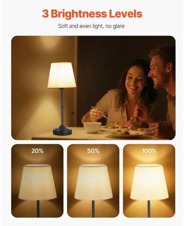 Alt view image 2 of 7 - Cordless Table Lamp 2 Pack Rechargeable Battery Desk Lamp Fabric Shade Black