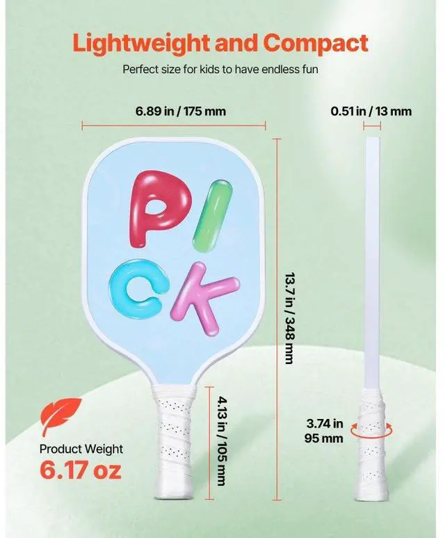 Alt view image 5 of 7 - Kids Fiberglass Pickleball Paddle Child Size Lightweight Honeycomb Racket