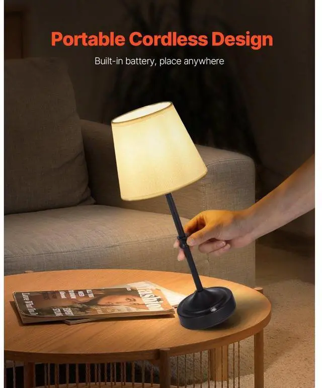 Alt view image 3 of 7 - Cordless Table Lamp 2 Pack Rechargeable Battery Desk Lamp Fabric Shade Black