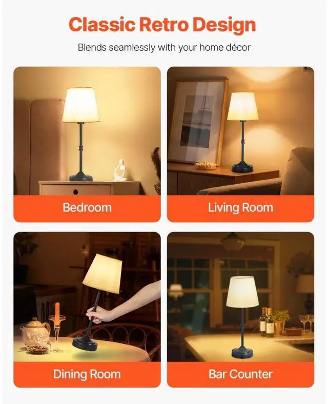 Alt view image 6 of 7 - Cordless Table Lamp 2 Pack Rechargeable Battery Desk Lamp Fabric Shade Black