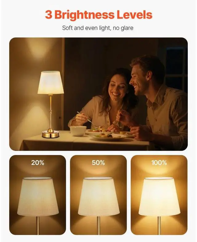 Alt view image 2 of 7 - Cordless Table Lamp 5200mAh Rechargeable Battery Desk Lamp Fabric Shade Gold