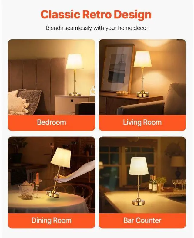 Alt view image 6 of 7 - Cordless Table Lamp 5200mAh Rechargeable Battery Desk Lamp Fabric Shade Gold