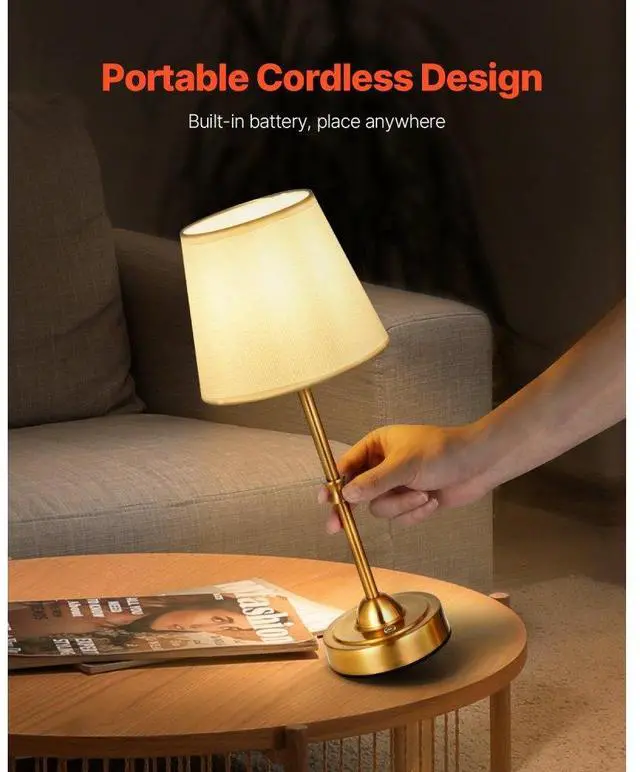 Alt view image 3 of 7 - Cordless Table Lamp 5200mAh Rechargeable Battery Desk Lamp Fabric Shade Gold