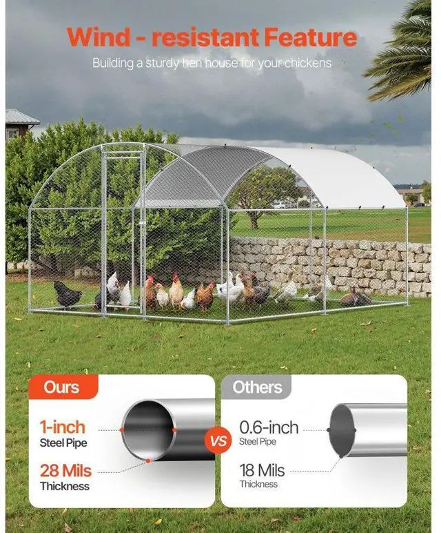 Alt view image 3 of 7 - Metal Chicken Coop 9.8x13.1x6.5 ft Walk-in Chicken Run with Cover Doom Roof