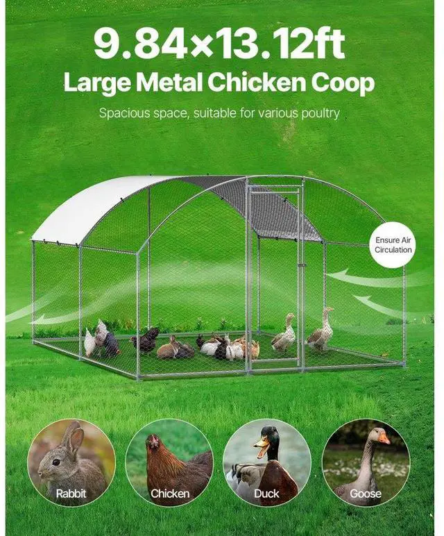 Alt view image 4 of 7 - Metal Chicken Coop 9.8x13.1x6.5 ft Walk-in Chicken Run with Cover Doom Roof