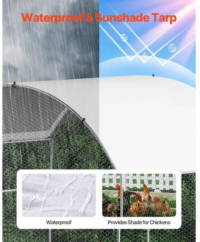 Alt view image 5 of 7 - Metal Chicken Coop 9.8x13.1x6.5 ft Walk-in Chicken Run with Cover Doom Roof