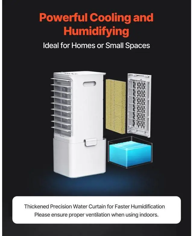 Alt view image 3 of 7 - Evaporative Air Cooler 9L 550 CFM Swamp Air Conditioner with 2 Ice Boxes