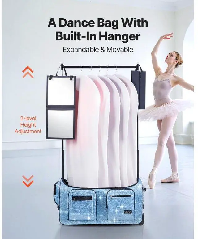 Alt view image 2 of 7 - 29 Inch Dance Bag with Garment Rack Rolling Duffle with Wheels for Travel Blue