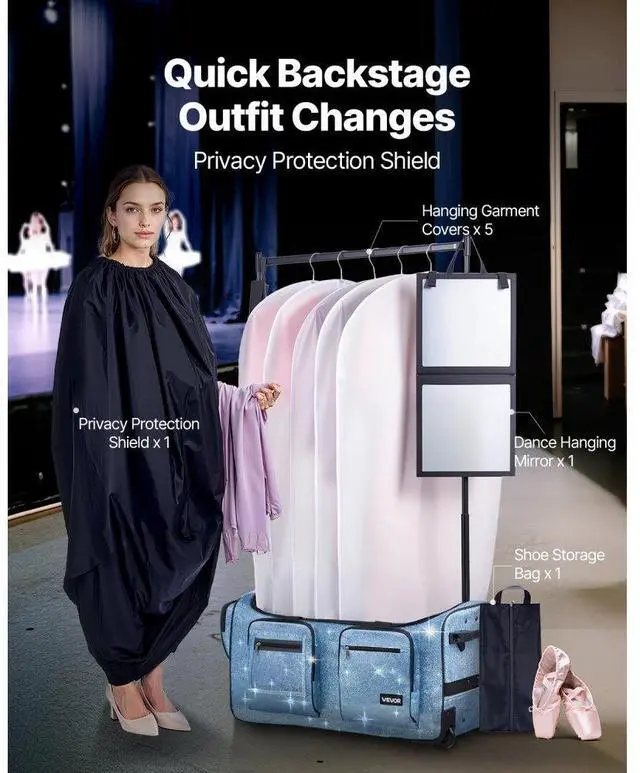 Alt view image 4 of 7 - 29 Inch Dance Bag with Garment Rack Rolling Duffle with Wheels for Travel Blue