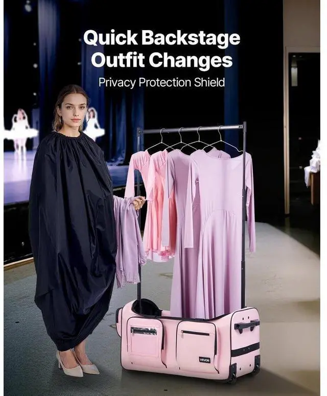 Alt view image 4 of 7 - 29 Inch Dance Bag with Garment Rack Rolling Duffle with Wheels for Travel Pink