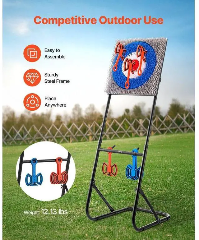 Alt view image 2 of 7 - Axe Throwing Game Plastic Bristle Target with 8 Throwing Axes Set Steel Frame