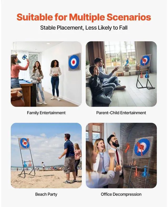 Alt view image 5 of 7 - Axe Throwing Game Plastic Bristle Target with 8 Throwing Axes Set Steel Frame