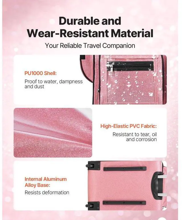 Alt view image 6 of 7 - 23 Inch Dance Bag with Garment Rack Rolling Duffle with Wheels for Travel Pink