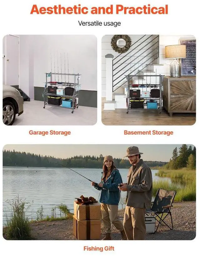 Alt view image 6 of 7 - 15 Pole Fishing Rod Holder Fishing Rack Cart Organizer with Wheels for Garage