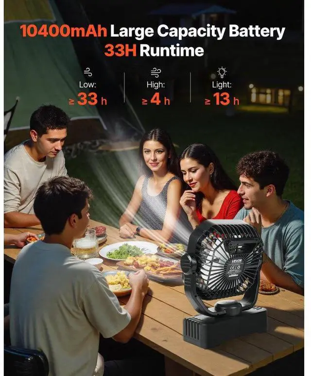 Alt view image 2 of 7 - 10400mAh Solar Fan Camping Fan with Solar Panel LED Lantern 7W 8 Inch