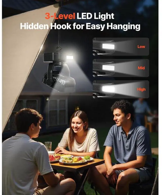 Alt view image 5 of 7 - 10400mAh Solar Fan Camping Fan with Solar Panel LED Lantern 7W 8 Inch