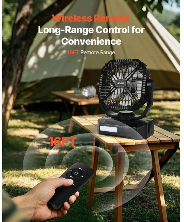 Alt view image 6 of 7 - 10400mAh Solar Fan Camping Fan with Solar Panel LED Lantern 7W 8 Inch
