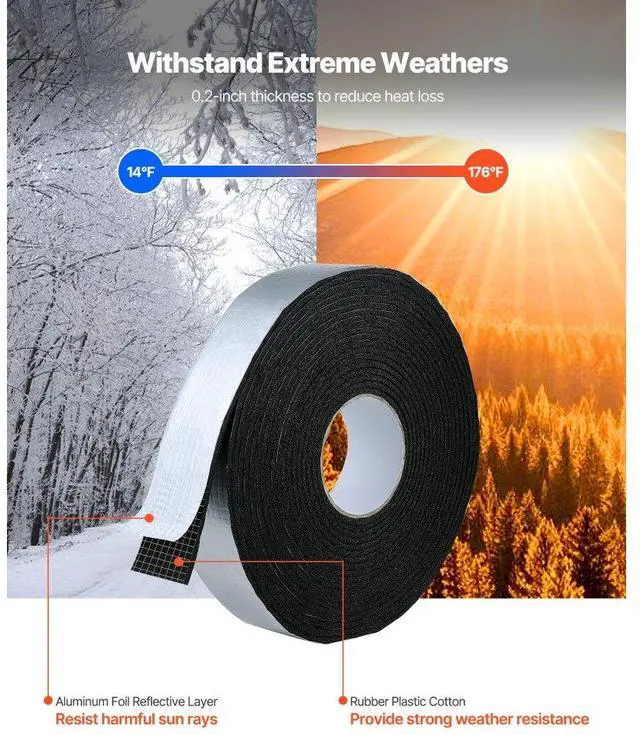 Alt view image 3 of 7 - VEVOR Pipe Insulation Wrap 32.8FT x 2 in with Aluminum Foil Layer Self-Adhesive
