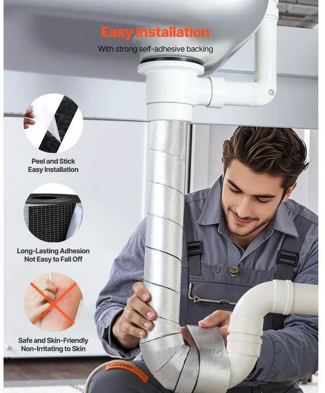 Alt view image 4 of 7 - VEVOR Pipe Insulation Wrap 32.8FT x 2 in with Aluminum Foil Layer Self-Adhesive