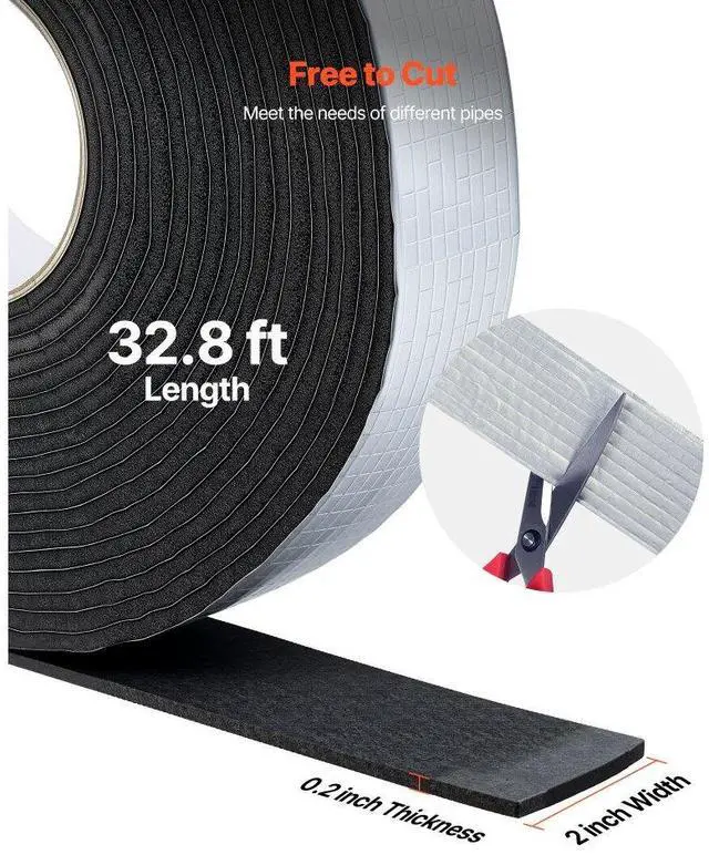 Alt view image 5 of 7 - VEVOR Pipe Insulation Wrap 32.8FT x 2 in with Aluminum Foil Layer Self-Adhesive