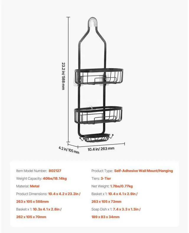 Alt view image 7 of 7 - Shower Caddy 3-Tier Hanging Bathroom Shower Storage Organization Shelves Rack