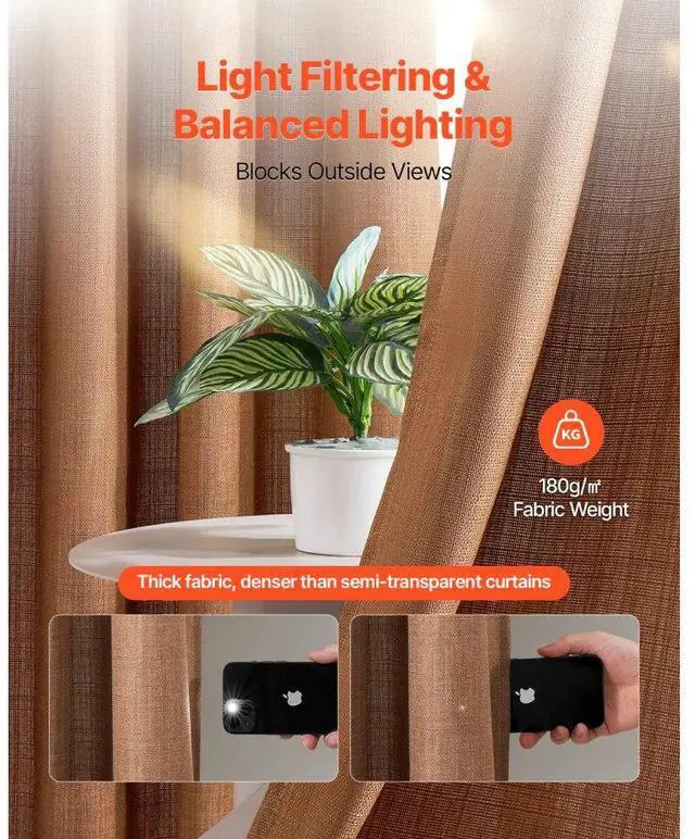 Alt view image 4 of 7 - Natural Linen Curtains 52 x 84 inch 2 Panels Set Grommet Light Filtering Thick