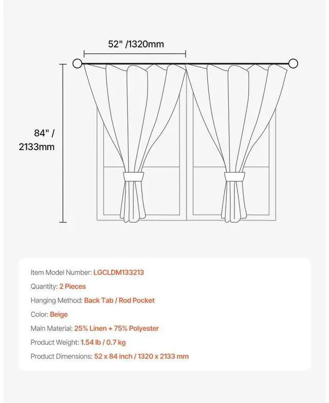 Alt view image 7 of 7 - Natural Linen Curtains 52 x 84 inch 2 Panels Set Semi Sheer Light Filtering