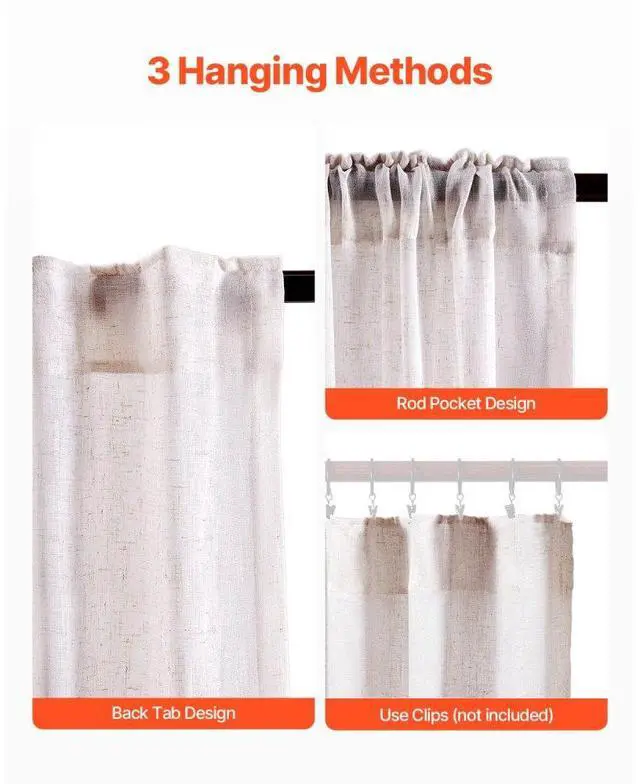 Alt view image 3 of 7 - Natural Linen Curtains 52 x 84 inch 2 Panels Set Semi Sheer Light Filtering
