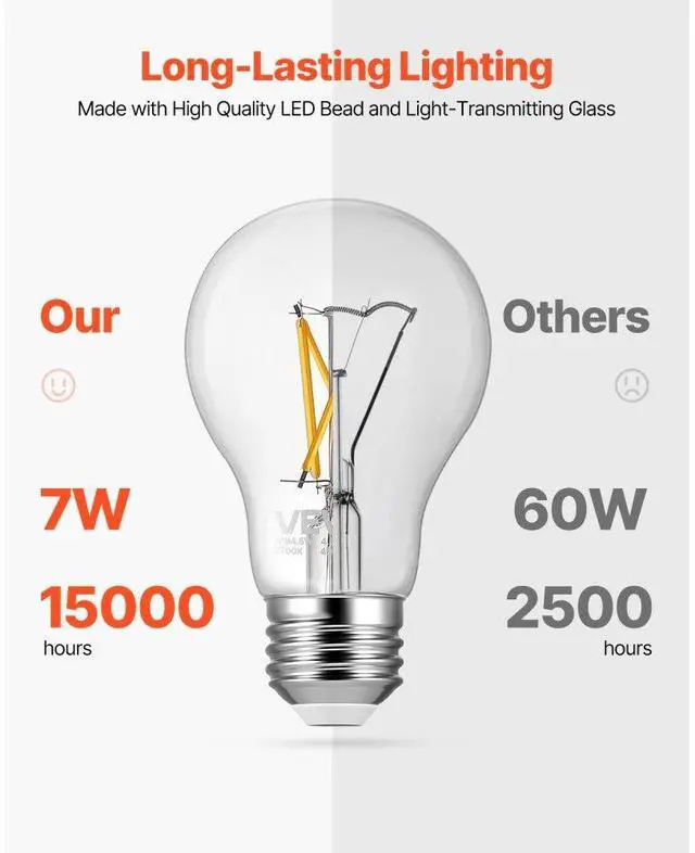 Alt view image 6 of 7 - 6 Pack Edison Bulbs LED A19 4.5W Dimmable 450 Lumens 2700K E26 Antique