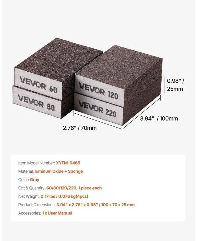 Alt view image 7 of 7 - Sanding Sponge 4Pcs 60/80/120/220 Washable and Reusable Sanding Blocks