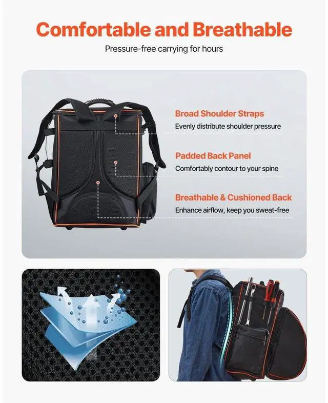 Alt view image 3 of 7 - VEVOR 35.6L Welding Backpack 600D Polyester Welder Backpack for Tools and Helmet