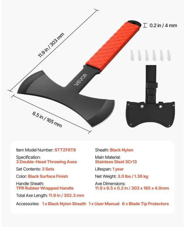 Alt view image 7 of 7 - Throwing Axes and Tomahawks 3 Pack 11.9 inch Double Bit Axe Throwing Hatchet Set