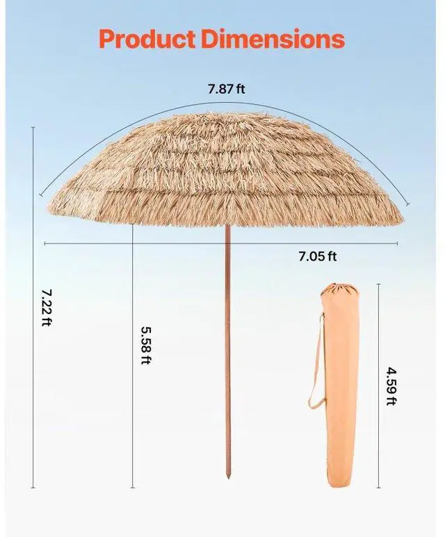 Alt view image 3 of 7 - Tiki Umbrella Thatched Patio Umbrella 8 ft Poolside Patio Beach Umbrella