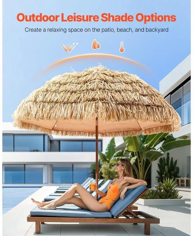 Alt view image 2 of 7 - Tiki Umbrella Thatched Patio Umbrella 8 ft Poolside Patio Beach Umbrella