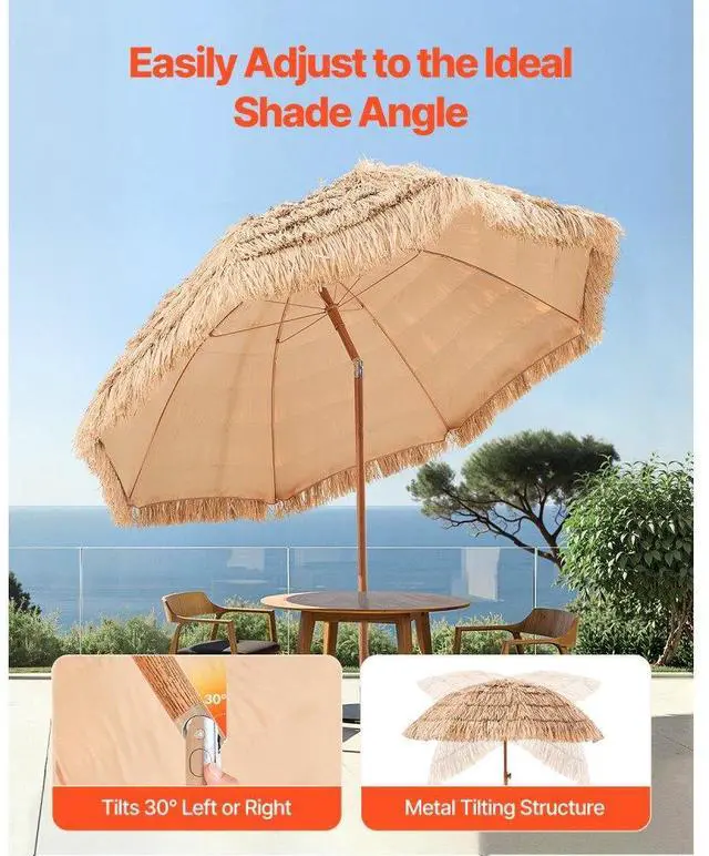 Alt view image 4 of 7 - Tiki Umbrella Thatched Patio Umbrella 8 ft Poolside Patio Beach Umbrella