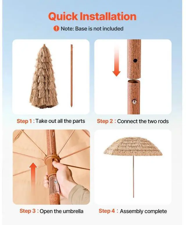 Alt view image 6 of 7 - Tiki Umbrella Thatched Patio Umbrella 8 ft Poolside Patio Beach Umbrella